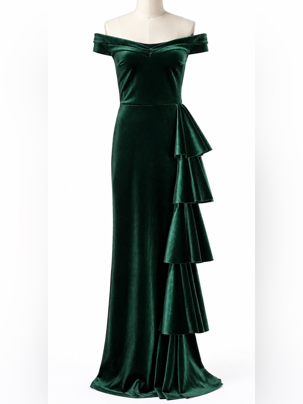 Chiara Boni La Petite Robe Willa Velvet Ruffle Maxi Dress in Rich Green